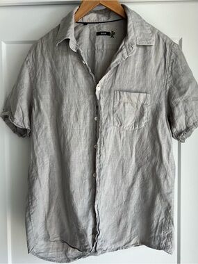 Grey premium linen button down T shirt by benson.